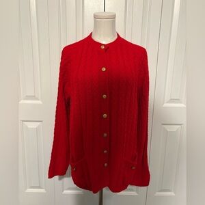 Vintage CARLY BLAKE, Preppy Red Cable Knit Button-Front Cardigan, Size L, GUC